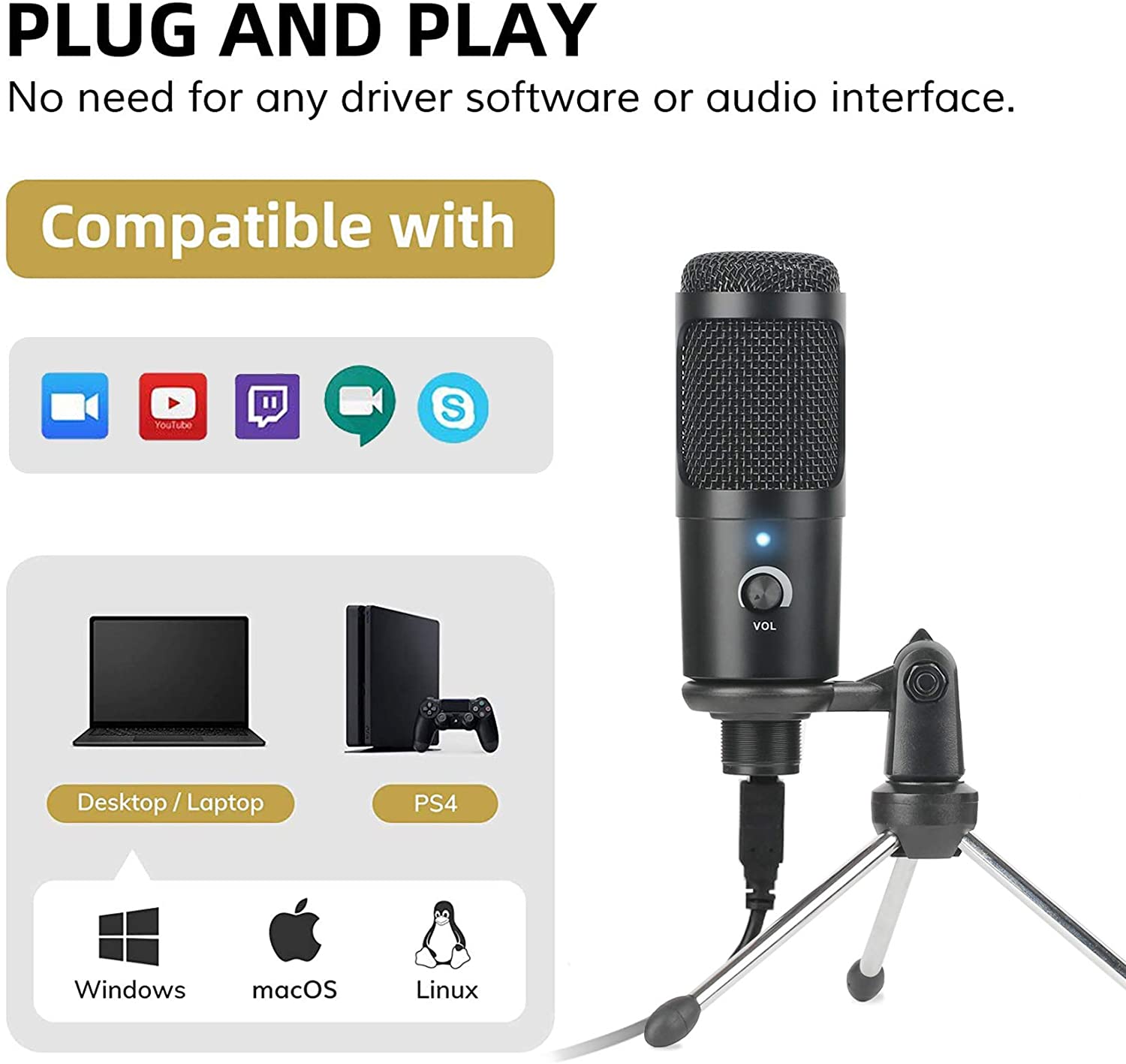 USB Condenser Microphone Recor - Pc Gaming Youtubers 评论和价格